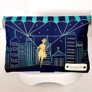 Blue Benefit San Francisco Cosmetic Clutch Makeup Bag with Snap Front